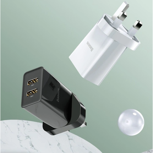 Kup Baseus încărcător de rețea 2x USB 2.1A 10,5W (priză UK) alb (CCFS-S02) - BSU2401WHT - {ean13} - Sklep Home Screen