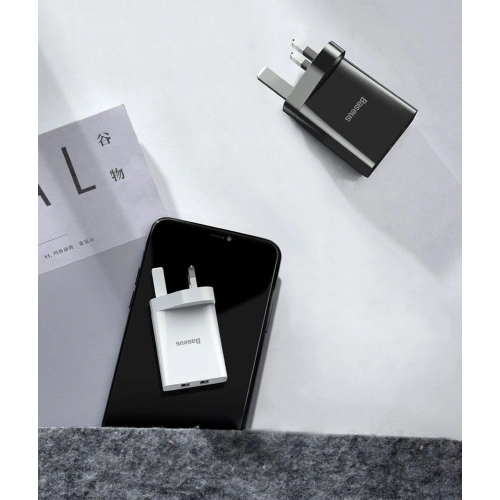 Kup Baseus încărcător de rețea 2x USB 2.1A 10,5W (priză UK) alb (CCFS-S02) - BSU2401WHT - {ean13} - Sklep Home Screen