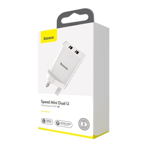 Kup Baseus încărcător de rețea 2x USB 2.1A 10,5W (priză UK) alb (CCFS-S02) - BSU2401WHT - {ean13} - Sklep Home Screen