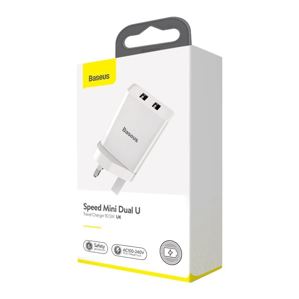 Baseus ładowarka sieciowa 2x USB 2.1A 10,5W (wtyczka UK) biały (CCFS-S02)