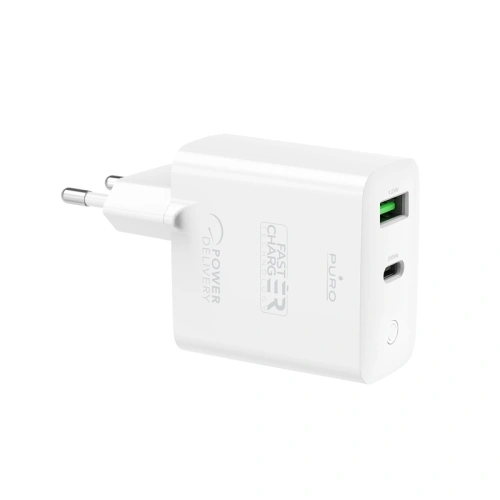 Kup PURO Mini-Schnellladegerät für unterwegs USB-A + USB-C Power Delivery 32W (weiß) - PUR411WHT - {ean13} - Sklep Home Screen