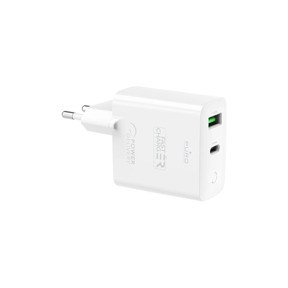 Ładowarka sieciowa PURO Mini Fast Travel Charger USB-A + USB-C Power Delivery 32W (biały)