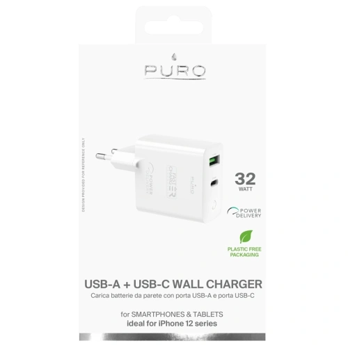 Kup PURO Mini-Schnellladegerät für unterwegs USB-A + USB-C Power Delivery 32W (weiß) - PUR411WHT - {ean13} - Sklep Home Screen