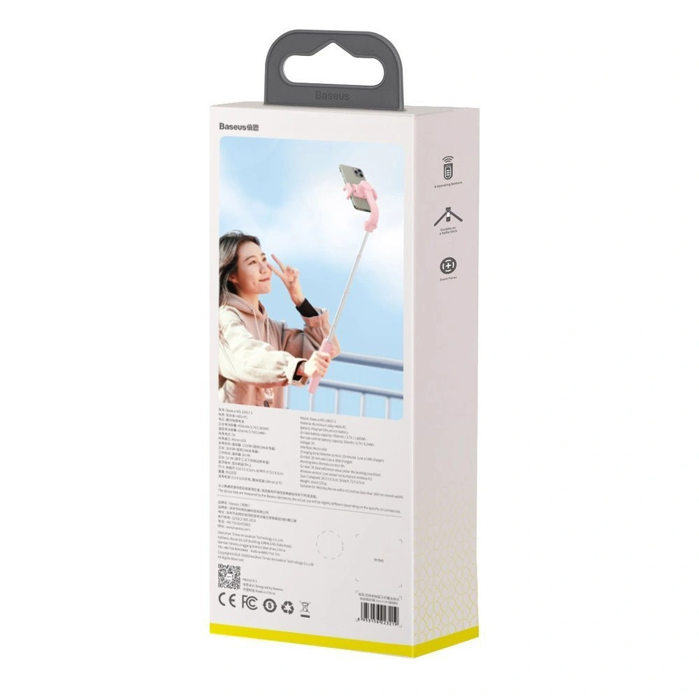 Baseus selfie stick teleskopowy rozsuwany kijek do selfie statyw z pilotem Bluetooth różowy (SULH-04)