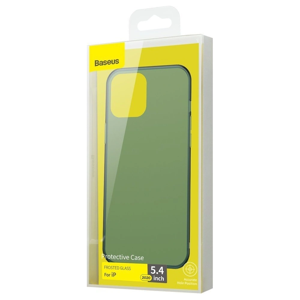 Baseus Frosted Glass Case Sztywne etui z elastyczną ramką Apple iPhone 12 mini Ciemnozielony (WIAPIPH54N-WS06)