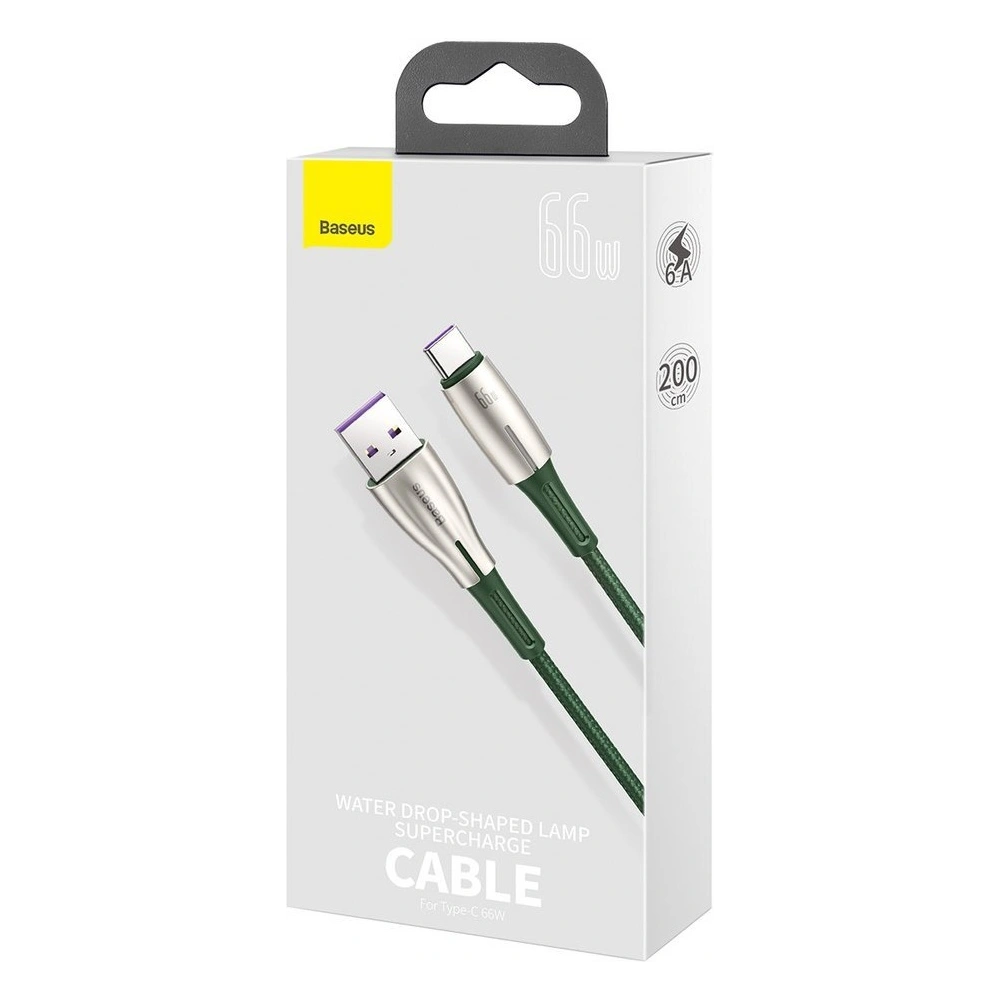 Baseus Water Drop kabel USB - USB Typ C 66 W (11 V / 6 A) Huawei SuperCharge SCP 2 m zielony (CATSD-N06)