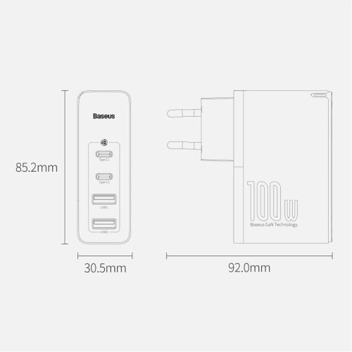 Kup Baseus GaN2 Pro încărcător rapid de rețea 100W USB / USB Tip C Quick Charge 4+ Power Delivery alb (CCGAN2P-L02) - BSU2585WHT - {ean13} - Sklep Home Screen