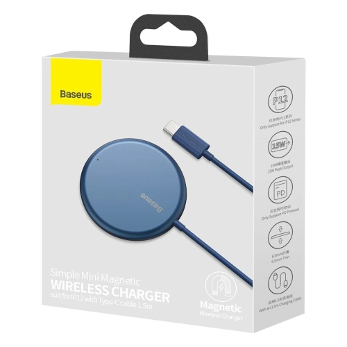 Kup Baseus mini magnetická bezdrátová indukční nabíječka Qi 15 W (kompatibilní s MagSafe) modrá (WXJK-H03) - BSU2633BLU - {ean13} - Sklep Home Screen