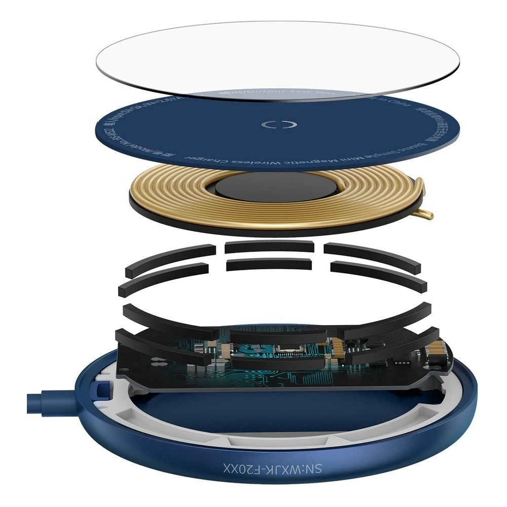 Baseus mini magnetyczna bezprzewodowa indukcyjna ładowarka Qi 15 W (kompatybilna z MagSafe) niebieski (WXJK-H03)