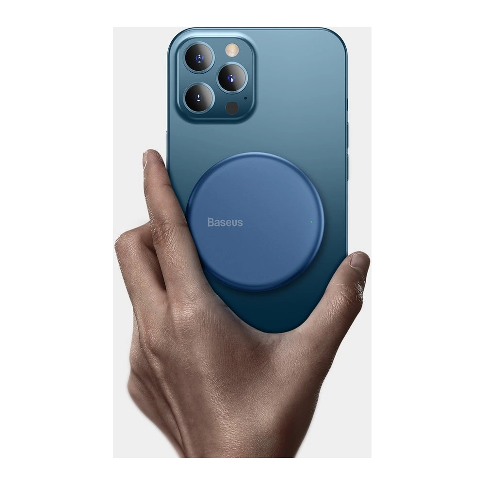 Baseus mini magnetyczna bezprzewodowa indukcyjna ładowarka Qi 15 W (kompatybilna z MagSafe) niebieski (WXJK-H03)