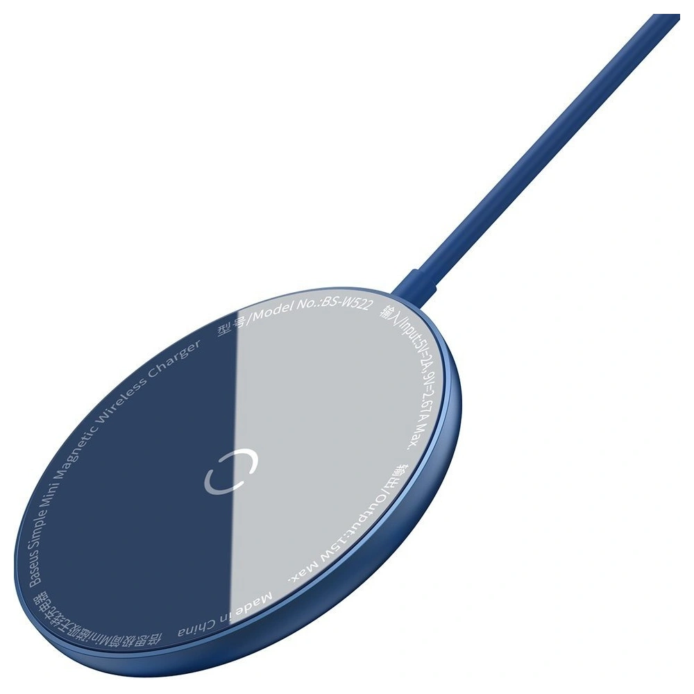 Baseus mini magnetyczna bezprzewodowa indukcyjna ładowarka Qi 15 W (kompatybilna z MagSafe) niebieski (WXJK-H03)