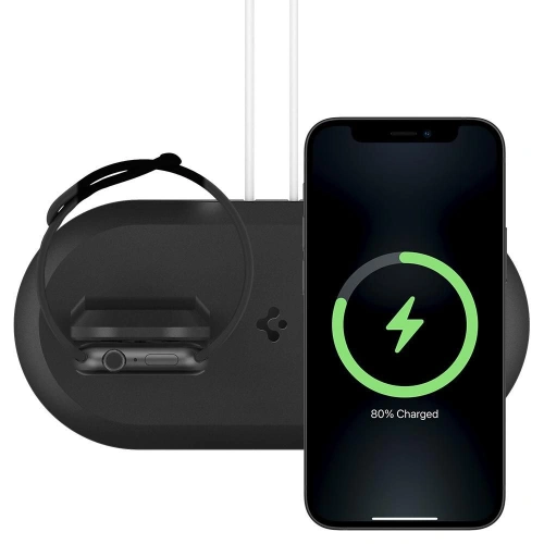 Kup Încărcător wireless Spigen MagFit Duo Apple MagSafe & Apple Watch Charger Stand Negru - SPN1585BLK - {ean13} - Sklep Home Screen