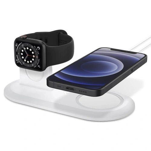 Kup Ładowarka bezprzewodowa Spigen MagFit Duo Apple MagSafe & Apple Watch Charger Stand White - SPN1586WHT - {ean13} - Sklep Home Screen