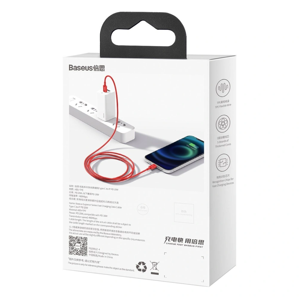 Kabel USB-C do Lightning Baseus Superior Series, 20W, PD, 1m (czerwony)