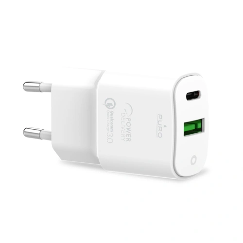Kup PURO Bílý Mini Rychlonabíječ USB-A + USB-C Power Delivery 20W (bílý) - PUR414WHT - {ean13} - Sklep Home Screen