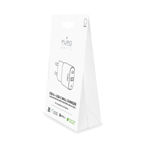 Kup PURO Bílý Mini Rychlonabíječ USB-A + USB-C Power Delivery 20W (bílý) - PUR414WHT - {ean13} - Sklep Home Screen