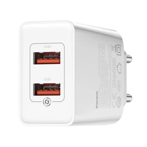 Kup Szybka ładowarka sieciowa Baseus Speed Mini 2xUSB QC 3.0 18W (biała) - BSU1650WHT - {ean13} - Sklep Home Screen
