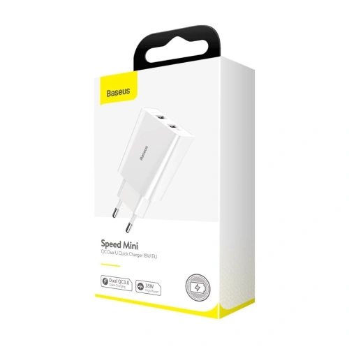 Kup Szybka ładowarka sieciowa Baseus Speed Mini 2xUSB QC 3.0 18W (biała) - BSU1650WHT - {ean13} - Sklep Home Screen