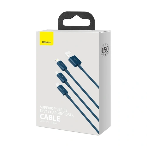 Kup Baseus 1.2m USB 3-in-1-Kabel Superior Series, USB zu micro USB / USB-C / Lightning, 3.5A, (blau) - BSU2681BLU - {ean13} - Sklep Home Screen