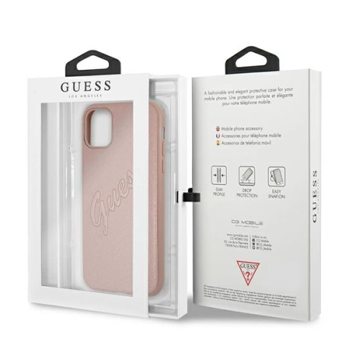 Kup Etui Guess GUHCN61RSAVSRG Apple iPhone 11 rózsaszín/pink hardcase Saffiano Vintage Script - GUE986PNK - {ean13} - Sklep Home Screen