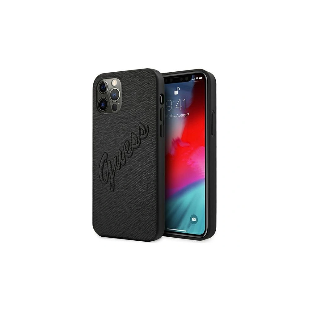Etui Guess GUHCP12LRSAVSBK Apple iPhone 12 Pro Max czarny/black hardcase Saffiano Vintage Script