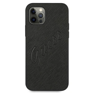 Buy Guess GUHCP12LRSAVSBK Apple iPhone 12 Pro Max black hardcase Saffiano Vintage Script - GUE987BLK - {ean13} - Home Screen Store Europe
