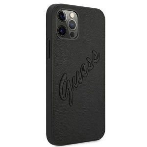 Buy Guess GUHCP12LRSAVSBK Apple iPhone 12 Pro Max black hardcase Saffiano Vintage Script - GUE987BLK - {ean13} - Home Screen Store Europe