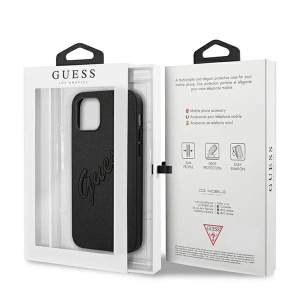 Buy Guess GUHCP12LRSAVSBK Apple iPhone 12 Pro Max black hardcase Saffiano Vintage Script - GUE987BLK - {ean13} - Home Screen Store Europe