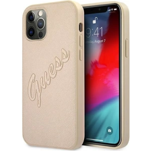 Buy Guess GUHCP12LRSAVSLG Apple iPhone 12 Pro Max gold hardcase Saffiano Vintage Script - GUE988GLD - {ean13} - Home Screen Store Europe