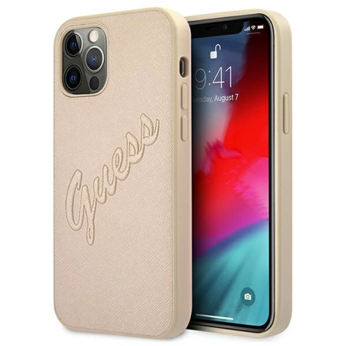 Kup Etui Guess GUHCP12LRSAVSLG Apple iPhone 12 Pro Max auriu/gold hardcase Saffiano Vintage Script - GUE988GLD - {ean13} - Sklep Home Screen