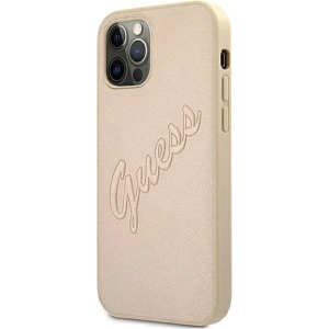 Buy Guess GUHCP12LRSAVSLG Apple iPhone 12 Pro Max gold hardcase Saffiano Vintage Script - GUE988GLD - {ean13} - Home Screen Store Europe