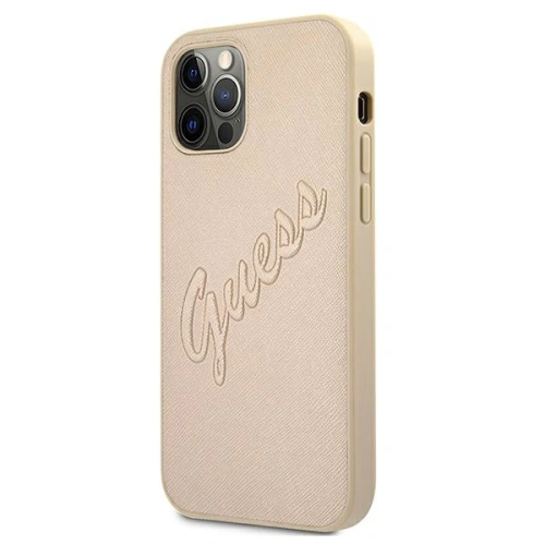 Kup Etui Guess GUHCP12LRSAVSLG Apple iPhone 12 Pro Max auriu/gold hardcase Saffiano Vintage Script - GUE988GLD - {ean13} - Sklep Home Screen