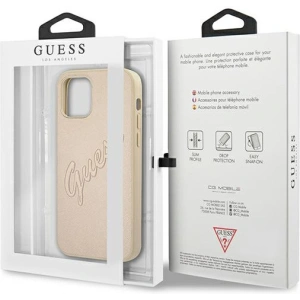 Buy Guess GUHCP12LRSAVSLG Apple iPhone 12 Pro Max gold hardcase Saffiano Vintage Script - GUE988GLD - {ean13} - Home Screen Store Europe