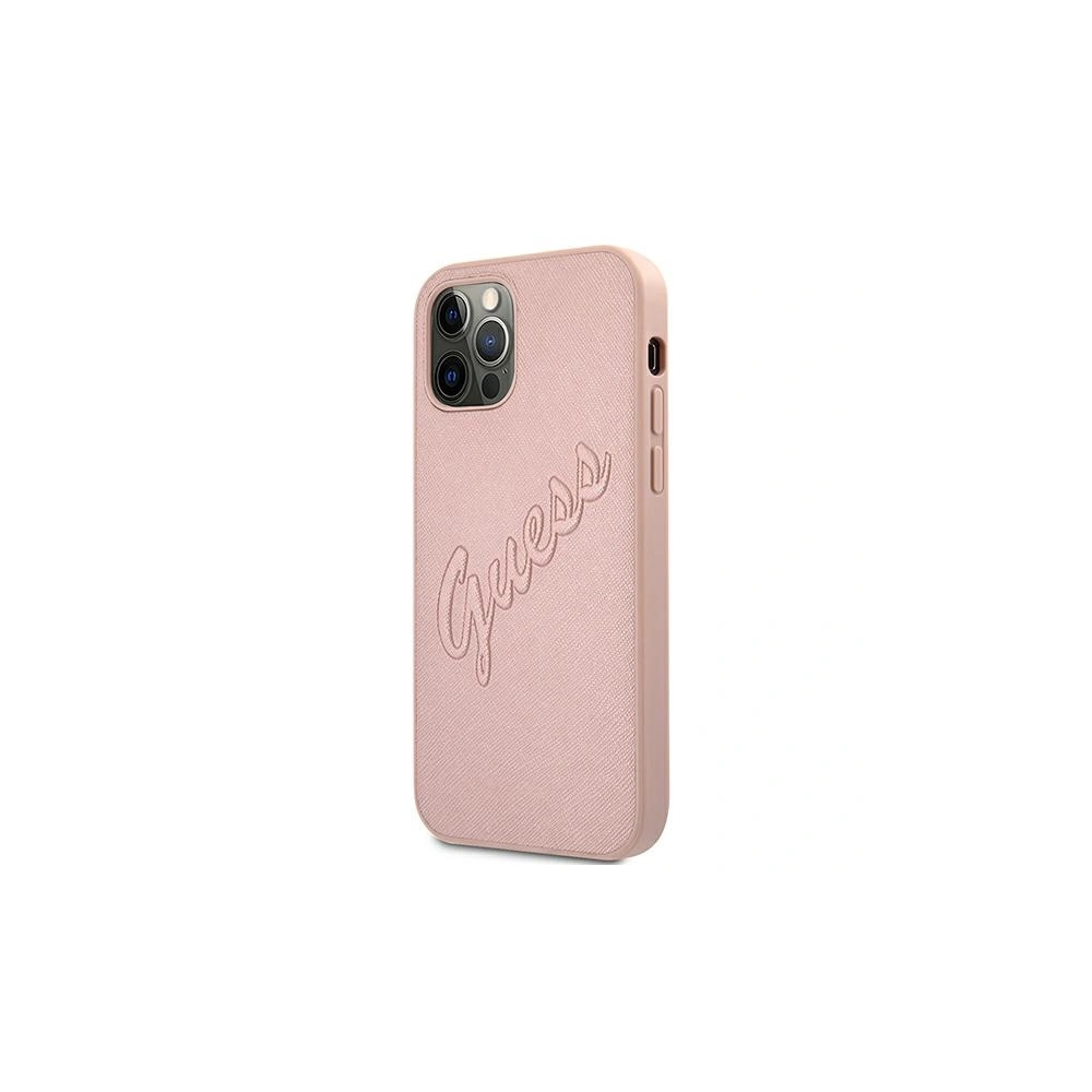 Etui Guess GUHCP12LRSAVSRG Apple iPhone 12 Pro Max różowy/pink hardcase Saffiano Vintage Script