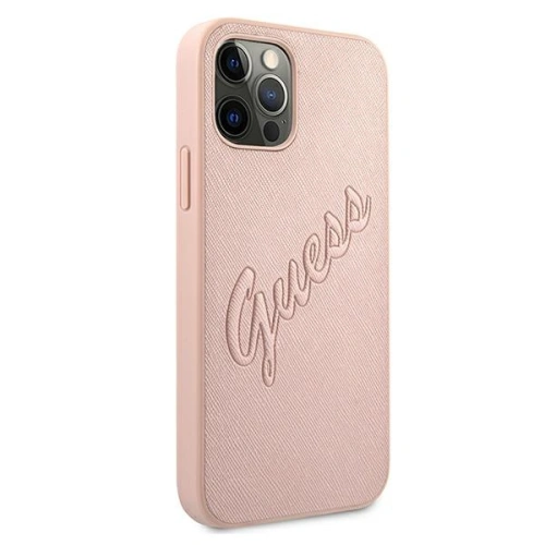 Kup Etui Guess GUHCP12LRSAVSRG Apple iPhone 12 Pro Max rózsaszín/pink kemény tok Saffiano Vintage Script - GUE989PNK - {ean13} - Sklep Home Screen