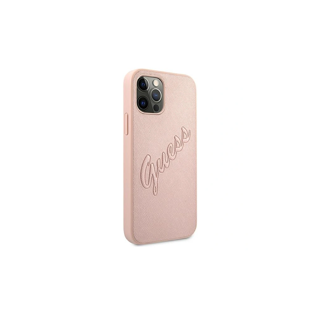 Etui Guess GUHCP12LRSAVSRG Apple iPhone 12 Pro Max różowy/pink hardcase Saffiano Vintage Script