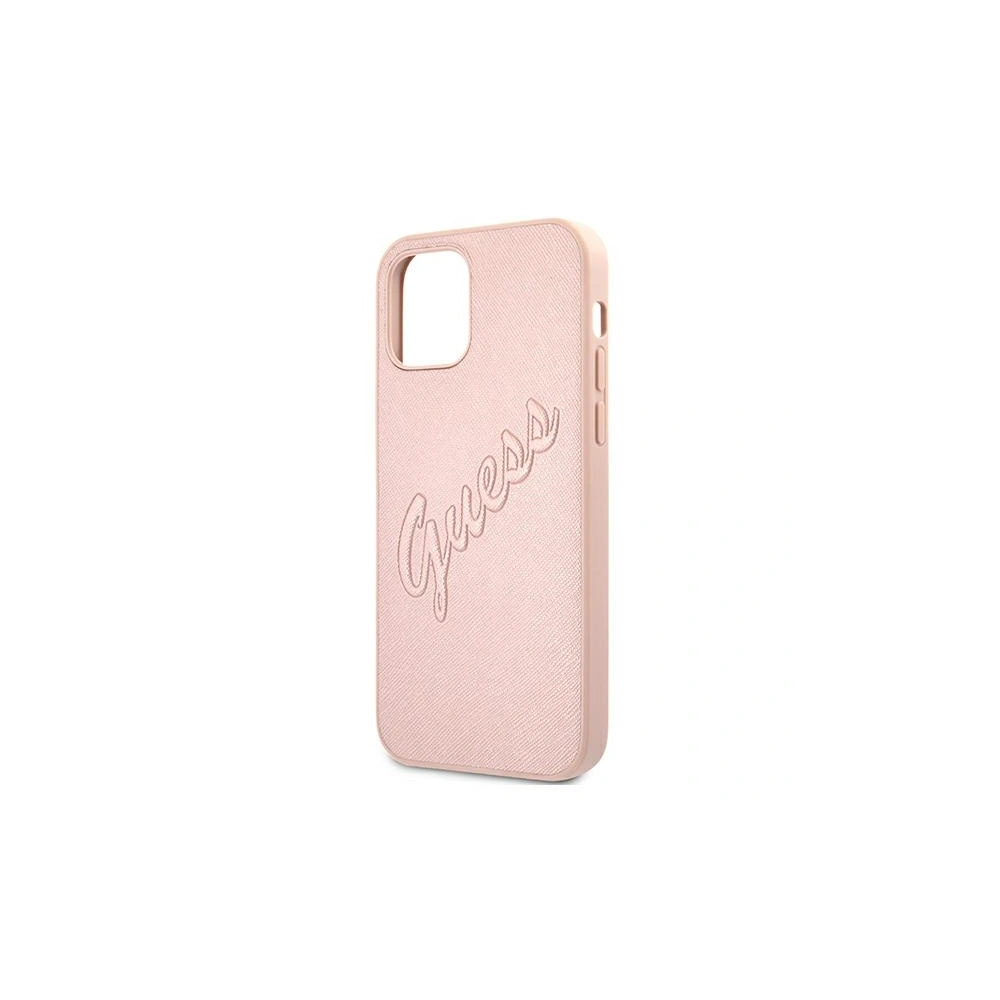 Etui Guess GUHCP12LRSAVSRG Apple iPhone 12 Pro Max różowy/pink hardcase Saffiano Vintage Script