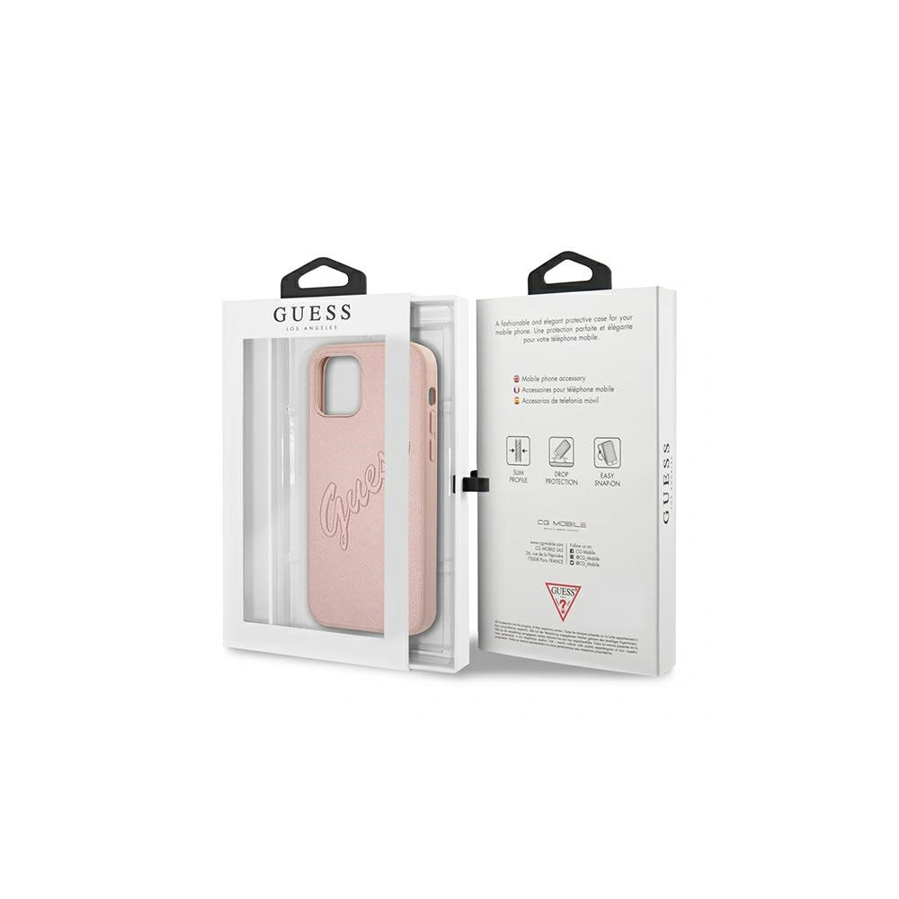 Etui Guess GUHCP12LRSAVSRG Apple iPhone 12 Pro Max różowy/pink hardcase Saffiano Vintage Script