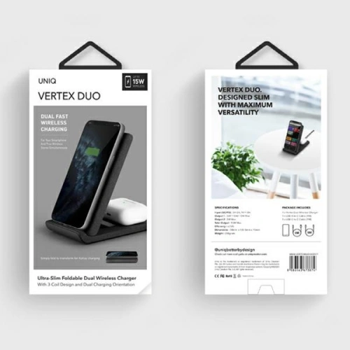 Kup UNIQ Indukční nabíječka Vertex Duo 2v1 15W rychlé nabíjení antracitová šedá - UNIQ374GRY - {ean13} - Sklep Home Screen