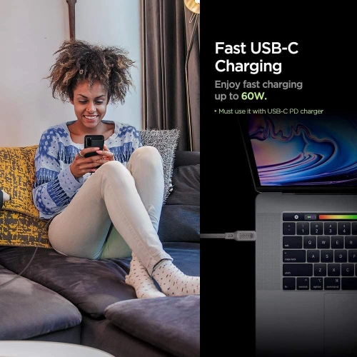 Kup USB-C kábel Spigen Essential C11C1 PD 60W QC3.0 150cm Gunmetal - SPN1619GNM - {ean13} - Sklep Home Screen