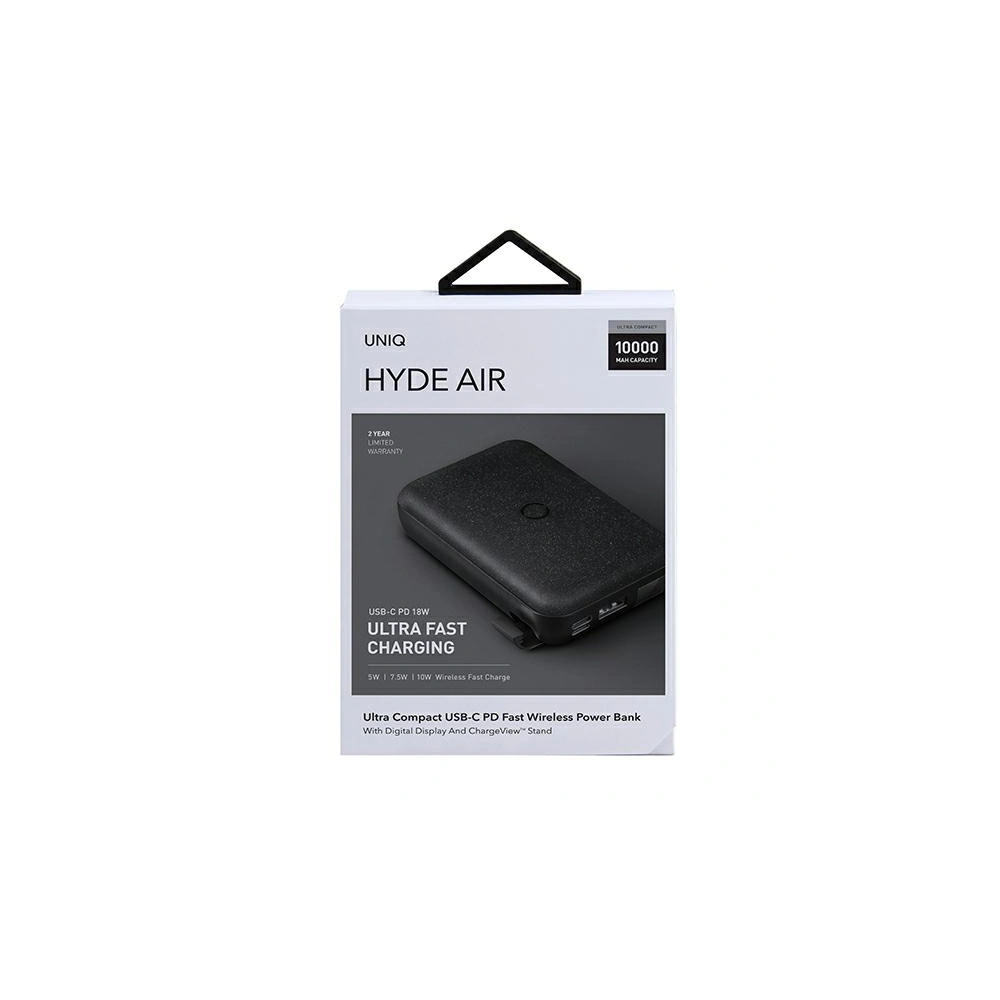 UNIQ Powerbank indukcyjny Hyde Air 10000mAh USB-C 18W PD Fast Wireless ciemno szary/dark grey