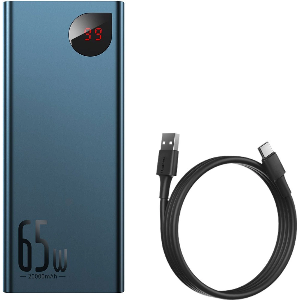 PowerBank Baseus Adaman Metal 20000mAh, PD, QC 3.0, 65W, 2xUSB + USB-C + micro USB, (niebieski)