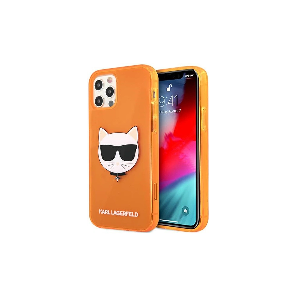 Etui Karl Lagerfeld KLHCP12MCHTRO Apple iPhone 12/12 Pro pomarańczowy/orange hardcase Glitter Choupette Fluo