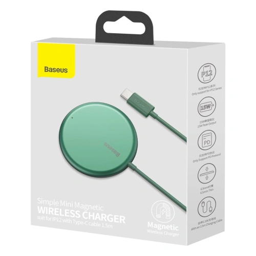 Buy Ładowarka indukcyjna z magnesem Baseus Simple Mini, MagSafe, 15W (green) - BSU2710GRN - {ean13} - Home Screen Store Europe