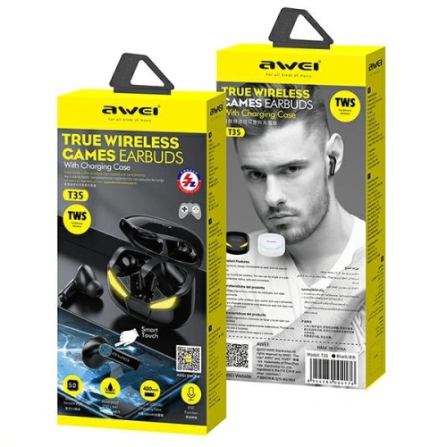 Kup AWEI słuchawki Bluetooth 5.0 T35 TWS + stacja dokująca gamingowe czarny/black - AWEI066BLK - {ean13} - Sklep Home Screen