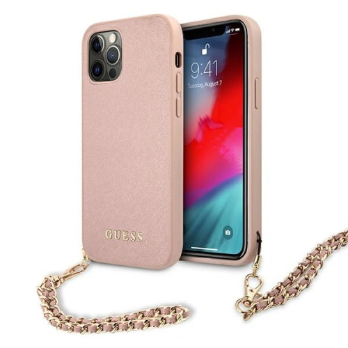 Buy Guess GUHCP12LSASGPI Apple iPhone 12 Pro Max pink hardcase Saffiano Chain - GUE1027PNK - {ean13} - Home Screen Store Europe