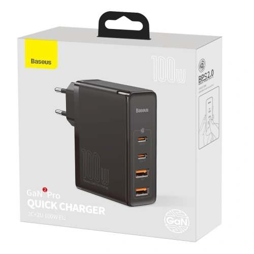 Kup Ładowarka sieciowa Baseus GaN2 Pro, 2x USB + 2x USB-C, 100W, EU (czarna) - BSU2726BLK - {ean13} - Sklep Home Screen