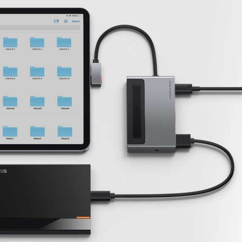 Kup Hub 6w1 Baseus Magic, USB-C la USB 3.0 + HDMI + USB-C PD + Jack 3.5mm + microSD/SD cu clips pentru ecran - BSU2765 - {ean13} - Sklep Home Screen