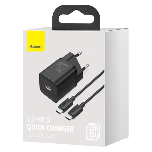 Buy Baseus Super Si Quick Charger 1C 25W with USB-C cable for USB-C 1m (black) - BSU2771BLK - {ean13} - Home Screen Store Europe