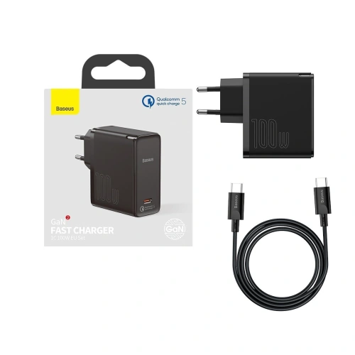 Buy Baseus GaN2 Fast Charger 1C 100W with USB-C cable for USB-C 5A, 1,5m (black) - BSU2778BLK - {ean13} - Home Screen Store Europe